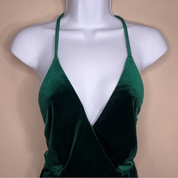 XS TOBI GREEN VELOUR GOWN FORMAL SLEEVELESS EVENT STRETCH - Picture 3 of 14